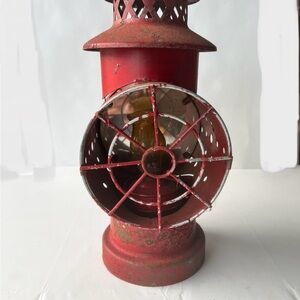 Vintage hanging Red traffic lantern, signal lamp Home Accent